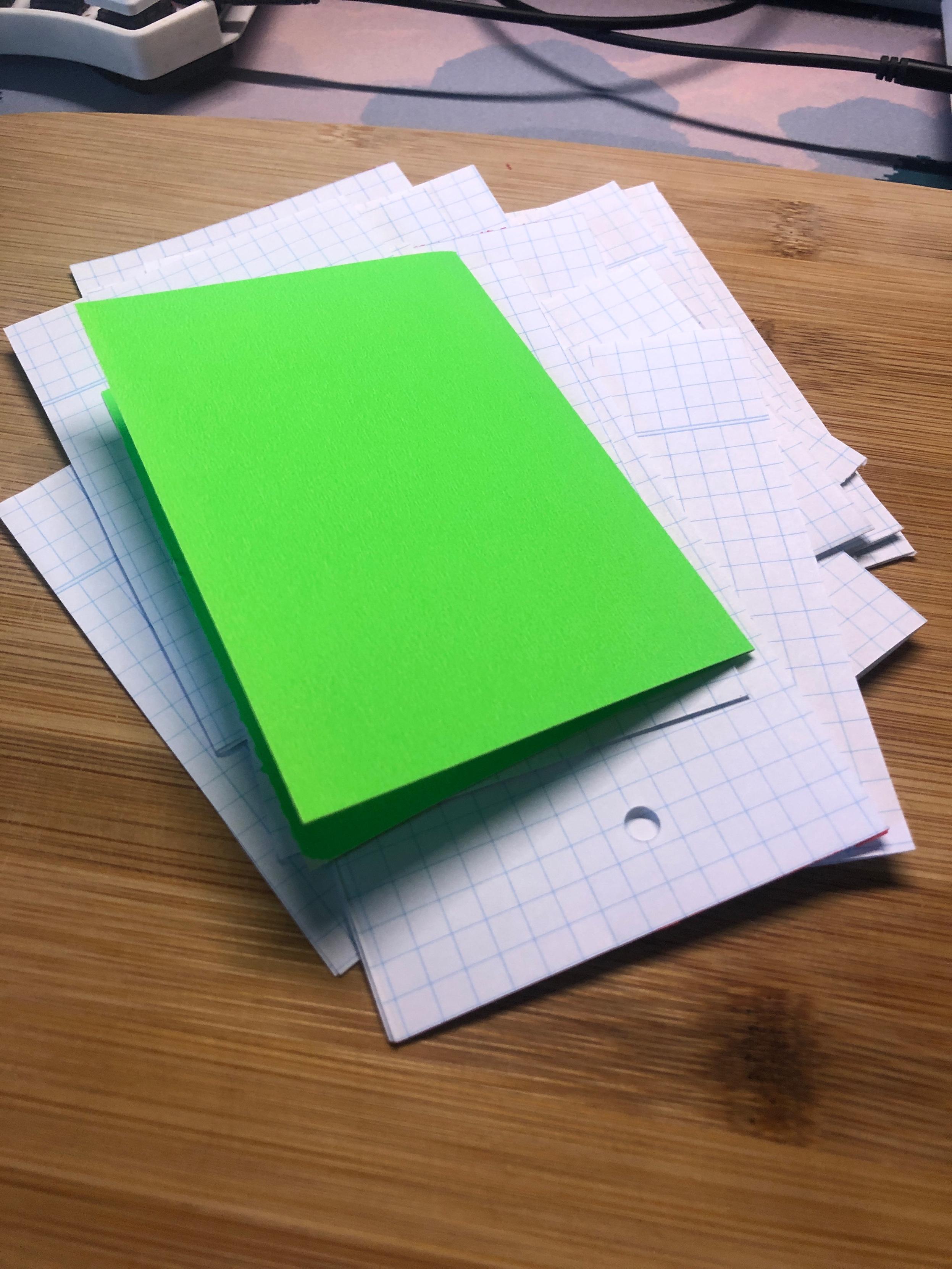 photo papers folded into two, forming individual pages